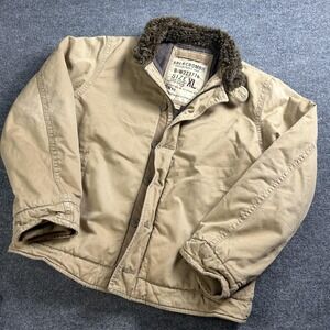 Abercrombie & Fitch Jacket Mens XL Beige Canvas Bomber Sherpa Collar Lined